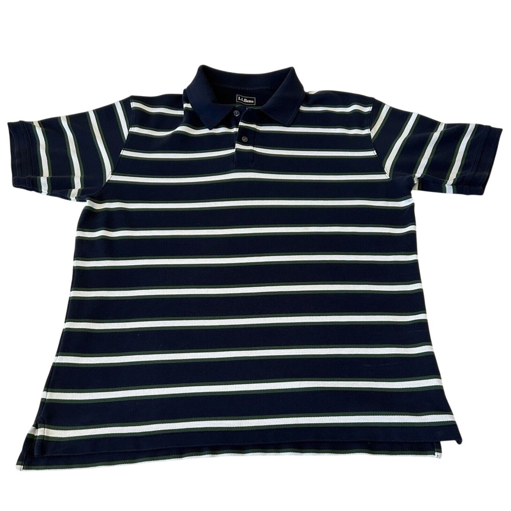 L.L. Bean Men's Collared Short Sleeve Polo Shirt Size Large Golf Blue Striped